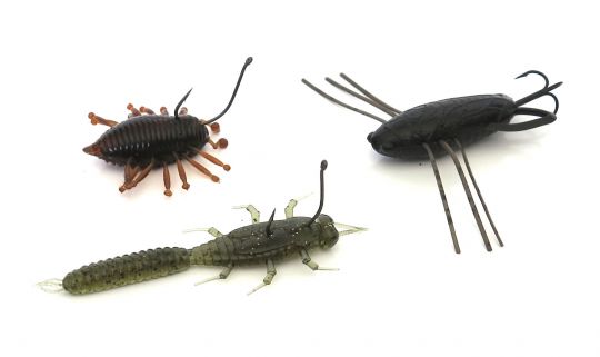Leurres piqués par le dos (Woodlouse et Magic May Fly) et ajout d'un triple en queue sur l'Insecter.