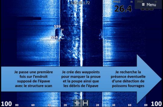 Repérez l'épave ou la structure sous-marine et maquez la de plusieurs waypoints