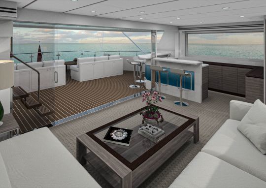 Le salon en lien avec le cockpit du catamaran SF2603