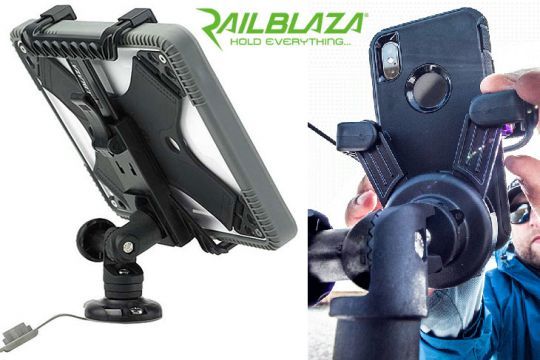 Les supports RailBlaza permettent de fixer les smartphones et tablettes