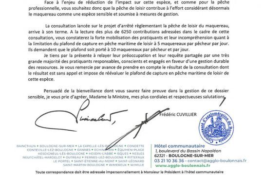 Courrier de l'ancien Ministre de la pêche Frédéric Cuvillier