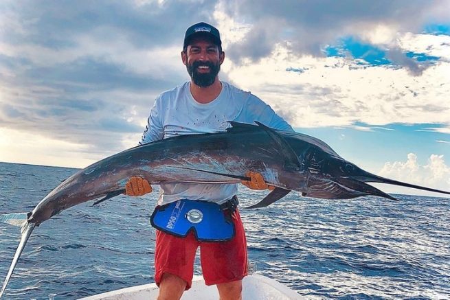 Jean-Baptiste Grillon und ein wunderschner Segel-Schwertfisch.