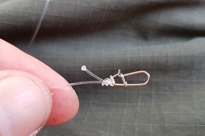 Nud palomar mit Fluorocarbon auf einem Clip